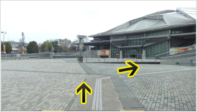 東京体育館敷地内の誘導用ブロックの写真