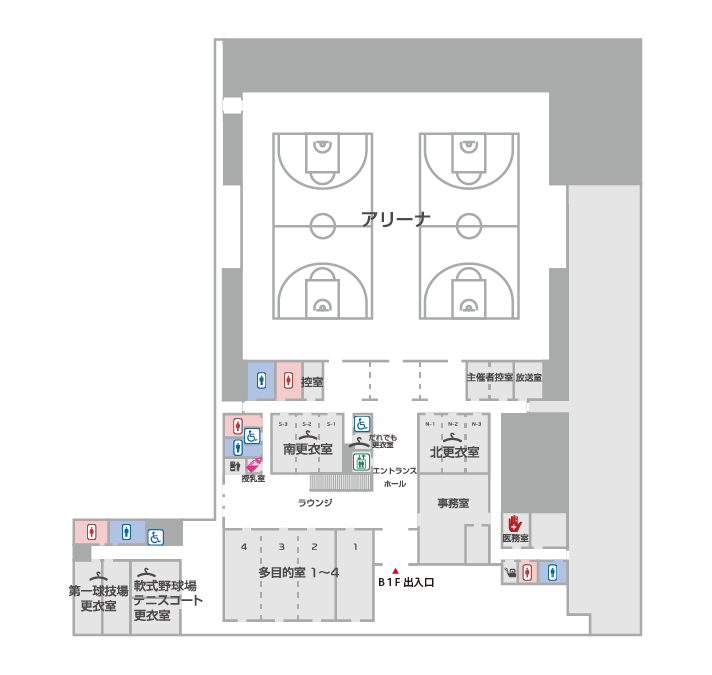 屋内球技場地下1階 フロア平面図