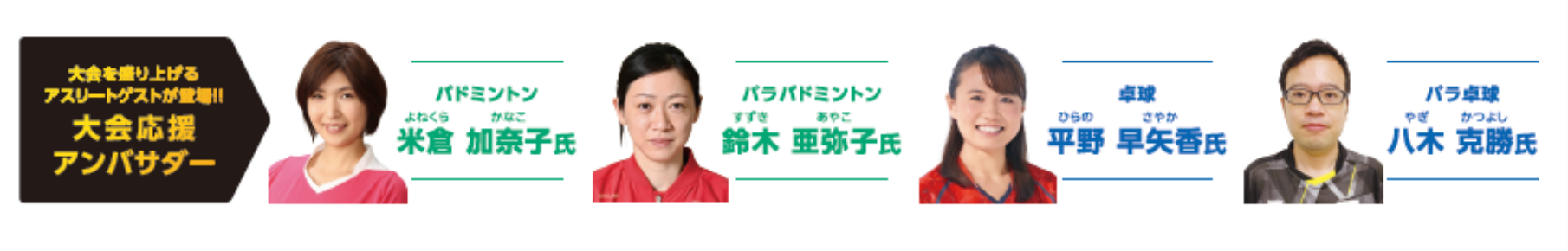 大会応援アンバサダー米倉加奈子、鈴木亜弥子、平野早矢香、八木克勝の写真
