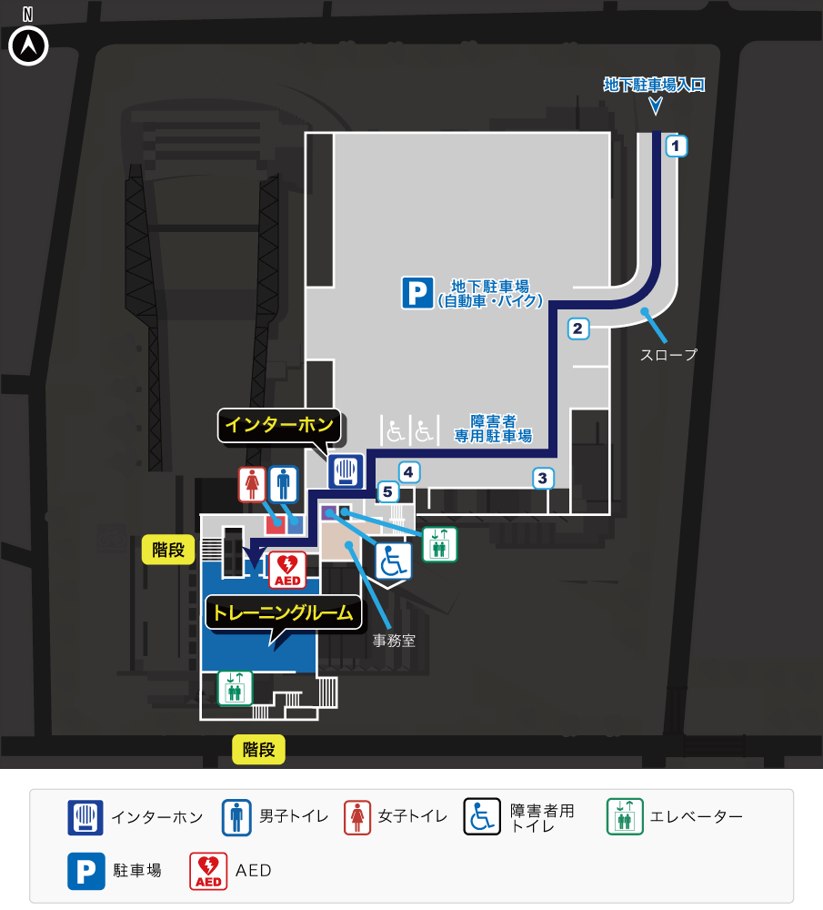 駐車場から「トレーニングルーム」へのルート案内見取り図